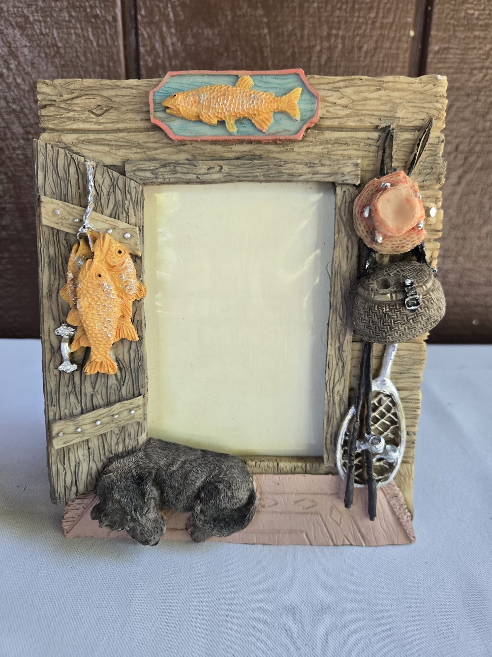 3D Rustic Fishing With Dog Photo Frame